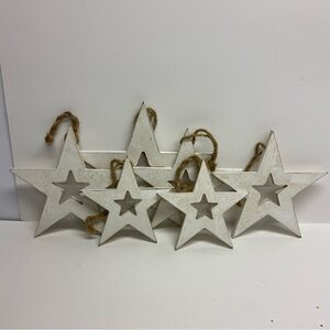 Set of 6 Wooden Hanging Stars White Rustic Country July 4th Christmas